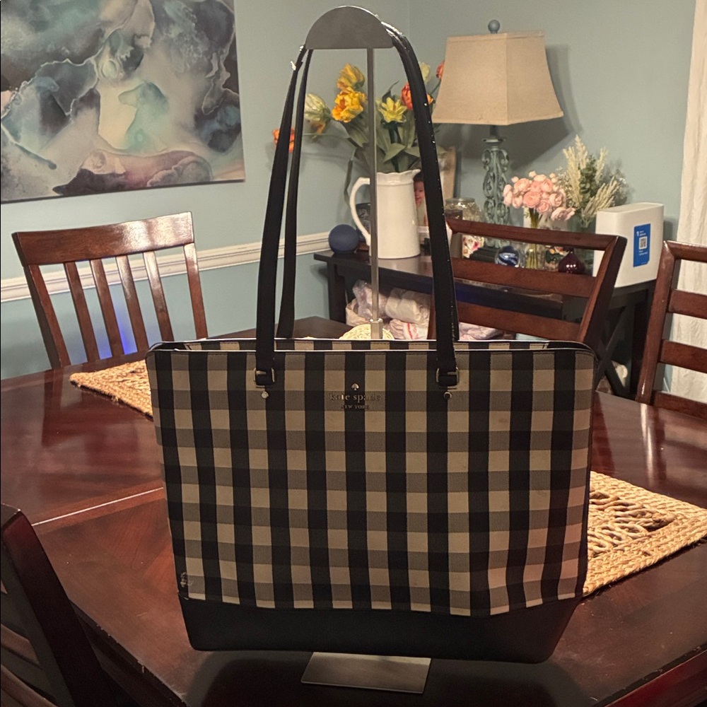 Kate Spade Black and Tan Checkered Tote